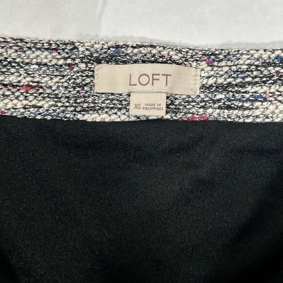 Loft Textured Tweed mini skirt fringe black white gray with pockets chic summer - Picture 4 of 9